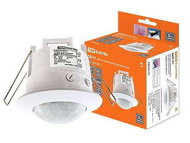 Датчик движения точечный ДДТ-01 1200Вт, 10-420с, 6м, 3+Лк, 120, сбоку +360, сверхугр IP20 TDM SQ0324-0017