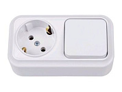 Блок выкл. 1 клав. + розетка (открытая, с/з) белая, Вариант, Bylectrica В-РЦ-7112