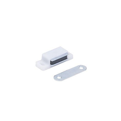 Защелка магнитная мебельная малая белая, присадка планки-29мм, AKS 100485