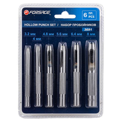 Набор пробойников 6 пр. 3-8 мм на полотне Forsage F-3691