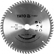 Диск пильный по ПВХ 185/20 60T с напаянными зубцами из твердых сплавов Yato YT-60627