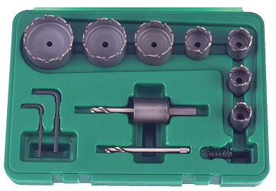 Набор коронок из карбида вольфрама 30-51 мм и центр. свёрел с держателем 13 пр. Force 913U2