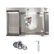 Мойка нерж. сталь, прямоугольная одночашевая, 700*460мм, сатин, универсальная (3,2мм) AKS 79207