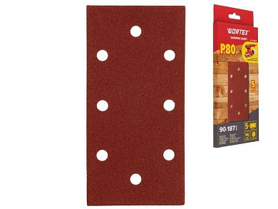 Шлифлист 90х187мм Р80 д/дерева самосцепл. 8 отв. 5шт, Подходит для использования к виброшлифмашине SS 1920 E, SS 2230-1 E WORTEX 1334433