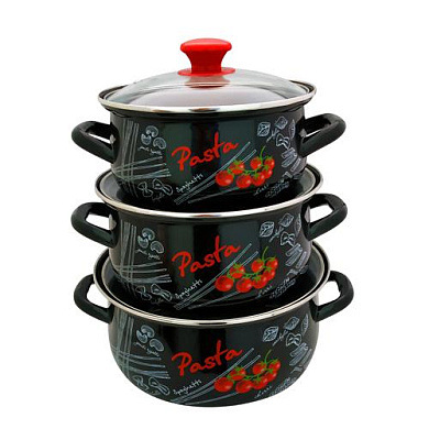 Набор кастрюль Бооньезе-1-ЭКСТРА (2/3/4 л, черные Россия Керченский металлургический завод 61915-БОЛОНЬЕЗЕ