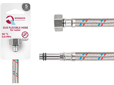 Подводка гибкая, SUS, иголка м10 длинная - гайка 1/2" 100 см, 6 Bar, 90°С ECONOCE EC022100