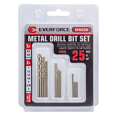 Набор сверл по металлу 25 пр, 0,5-3 мм EVERFORCE EF-924U25W