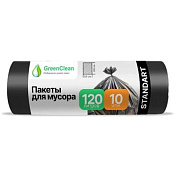Мешки для мусора GreenClean Standart, 120 л, 10 шт/рулон, ПСД, 20 мкм, 68х105 см, черный