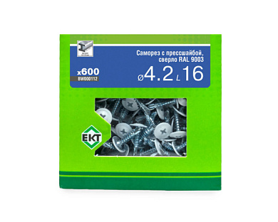 Саморез с п/ш 4.2х16 сверло, RAL 9003, в коробке с окном, 600 шт ЕКТ BW000112