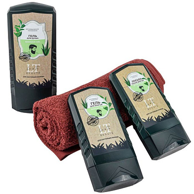 Набор, гель для душа, гель для бритья,, лосьон после бритья, полотенце, пакет 30*30 La and Te beaute LTMEN7