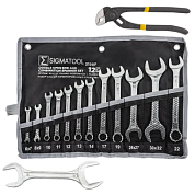 Набор комбинированных 10-22 мм и рожковых ключей 6х7, 8х9, 24х27, 30х32, 36х41 мм, пассатижи, 14 пр SIGMATOOL Sigmatool-5198P+2