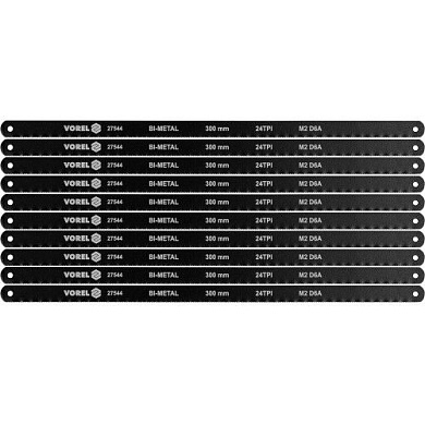 Полотна для ножовки 300х12,6x0.65 мм по металлу 24TPI bimetal M2 + D6A, 10 шт Vorel 27544