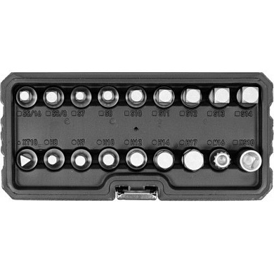 Набор головок (квадрат/шестигранник/треугольник/12-гр.) для маслосливных пробок 3/8'' 18 пр. Yato YT-05991