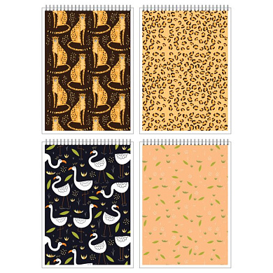 Блокнот "Фауна", A5, 80 листов, клетка, ассорти, спираль сверху