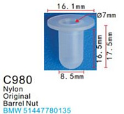 Клипса для крепления внутренней обшивки а/м Рено пластиковая, 100 шт Forsage C0980(Renault)