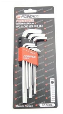 Набор ключей Г-образных HEX (6-гр) длинных 1.5-10 мм 9 пр Forsage F-5093L