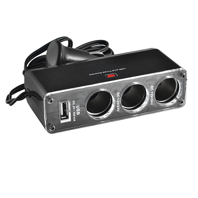 Разветвитель прикуривателя гнезда + USB Черный, предохранитель 5А, USB 1A S0201008 SKYWAY S02301008