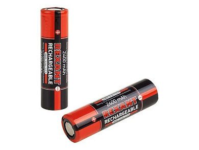 Аккумулятор 18650 unprotected Li-ion 2400 mAH 3.7 В, 2 шт REXANT 30-2010-05