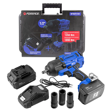 Гайковерт ударный аккумуляторный 1/2'', 2 БАТАРЕИ, 20V, 5.0AH LI-ION, 1550об/мин, 3 реж.усилия:130, 400, 1356Нм, Forsage F-WT02F1161