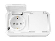 Розетка 2-ая (открытая, с/з, з/ш, брызг. защ.) белая, Пралеска Аква, Bylectrica РА16-103