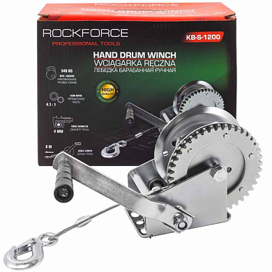 Лебедка барабанная ручная г/п 540кг RockForce RF-KB-S-1200