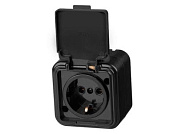 Розетка 1-ая, открытая, с/з, брызг. защ., черная, Стандарт, RA 16-211-Ч, Юпитер JP7412-08