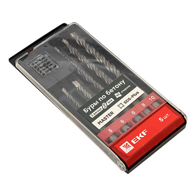 Набор буров по бетону SDS-plus (5/110, 6/110, 6/160, 8/160, 10/160) 2 резца 4S спираль EKF Master db-h5-2x4