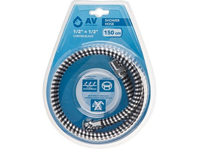 Шланг душевой, PVC, 1/2" г-г 150 см, хром-черн., AV Engineering AVSSS-107