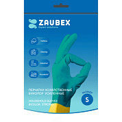 Перчатки латексные хозяйственные Zaubex БИКОЛОР, усиленные, р-р S, зеленый, желтый