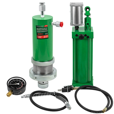 Цилиндр гидравлический для пресса в комплекте со станцией гидравлической и манометром 30 т RockForce RF-0101-3Q