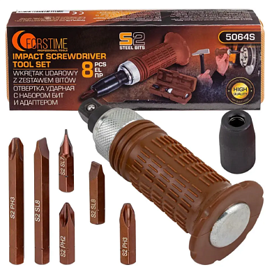Отвертка ударная с набором бит и адаптером 8 пр FORSTIME FT-5064S