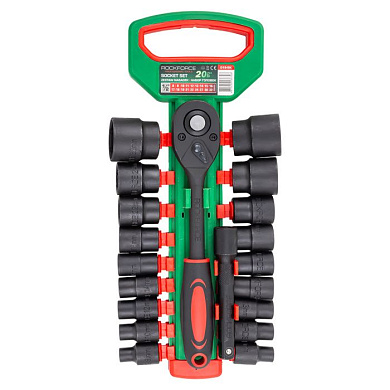 Набор ударных головок с трещоткой и удлинителем 20 пр. 1/2" 6-гр, 8-32 мм RockForce RF-019-5K