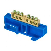 Шина "0" N (8х12мм) 6 отверстий латунь синий изолятор на DIN-рейку EKF PROxima sn0-125-6-d