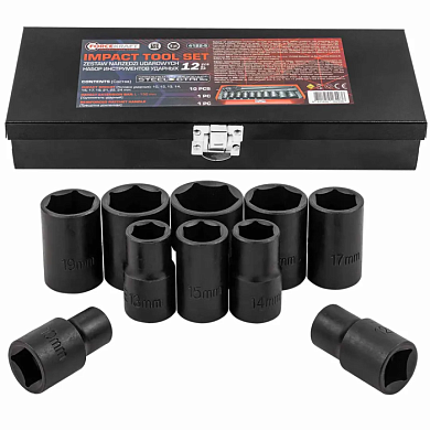 Набор ударных головок 10-24 мм с трещоткой и удлинителем 1/2'' 6-гр 12 пр ForceKraft FK-4122-5