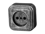 Розетка 1-ая, открытая, б/з серебро, RA 16-131-ЧС Юпитер JP7431-04