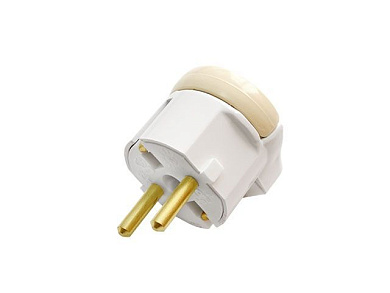 Вилка угловая с откидывающимся ушком (с/з, 16А, 250В) белая, Bylectrica В16-363