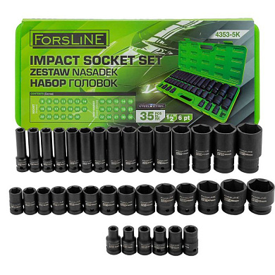 Набор головок 1/2" 35 пр., короткие 38 мм: 8-32 мм, глубокие 78 мм: 10-32 мм ForsLine FL-4353-5K