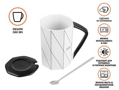 Кружка керамическая с крышкой и ложкой, 380 мл., Simple lines, 7.8 x 11.5 см PERFECTO LINEA 30-781150