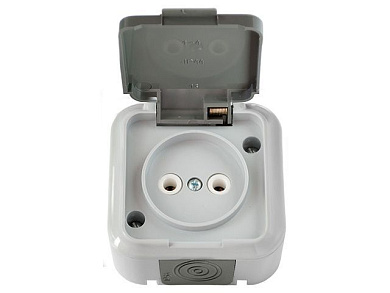 Розетка 1-ая (открытая, б/з, брызг. защ.) серая, Пралеска Аква, (IP54 пылебрызгозащищенные) Bylectrica РА16-296(03)
