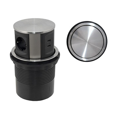 Выдвижной удлинитель Tor USB, 120 мм 3 розетки + 2USB, сталь AKS 78896