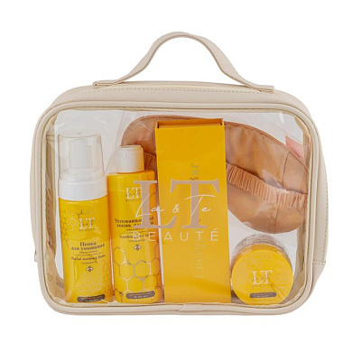 Набор по уходу за лицом для жирной кожи, тоник 1213, крем 1237, пенка 1275, маска для сна, массажер желтый La and Te beaute LT-CB7