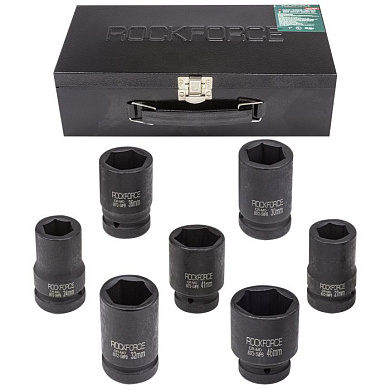 Набор головок ударных глубоких 1" 7 пр., 6-гр., 24-46 мм RockForce RF-8072-5MPB