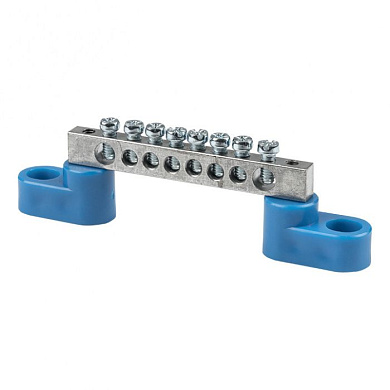 Шина "0" N (6x9мм) 8 отв, цинк 2 синих угловых изолятора EKF sn1-63-08-2