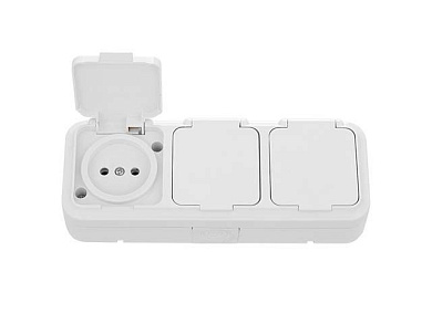 Розетка 3-ая (открытая, б/з, брызг. защ.) белая, Пралеска Аква, (IP54 пылебрызгозащищенные) Bylectrica РА16-0131