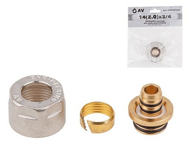 Евроконус, адаптер 14, 2.0х3/4" вн. для труб PEX, инд. упак., HEY AV Engineering AVE5301420