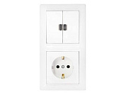 Блок выкл. 2 клав. + розетка (скрытая, с/з) со световой индикацией,белая, Стиль, Bylectrica 2В-РЦ-703