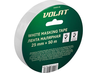 Лента малярная 25ммх50м белая, 135мкм ВОЛАТ 51025-50