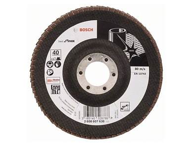 Круг лепестковый 125х22 мм P40 плоский X581 Best for Inox BOSCH 2608607638