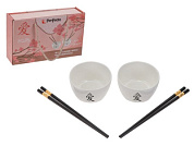 Набор керамических мисок с палочками для еды, 2 миски+4 палочки, серия Asian, PERFECTO LINEA 30-108001