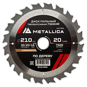 Диск пильный тонкий тв. спл. Ultra 210x30/20/16 мм, 20 зуб, Т=1,8 мм по дереву продольн. METALLICA 903490